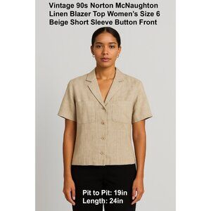 Vintage 90s Norton McNaughton Linen Button Up Women’s Size 6 Beige Short Sleeve